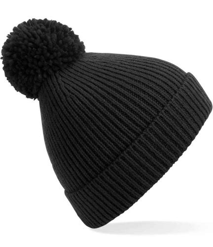 Beechfield Engineered Knit Ribbed Pom Pom Beanie - BLK - ONE